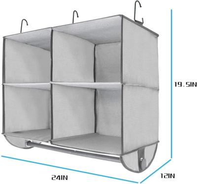 China Hanging Wardrobe Closet Organizer, 4 Section Hanging Closet Organizer with Clothes Rod, Hanging Closet Organizer with 3 Metal Hooks for sale