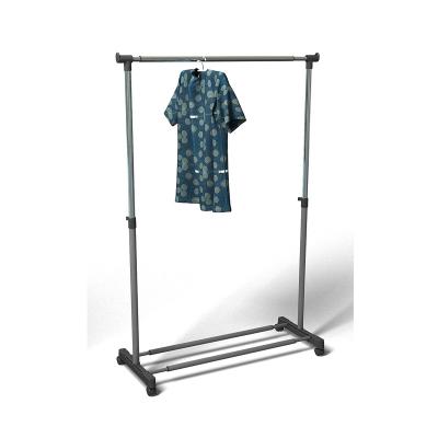 China Adjustable Single Rod Hanger Organizer Garment Rack Heavy Duty Rolling Steel Rail (Height) with Wheel Black and Chrome for sale