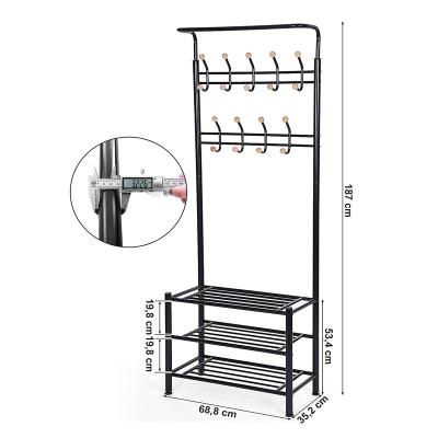 China Antique Rustic Metal Adjustable Heavy Duty Entryway Vintage Wooden Shoe Coat Rack (Other) Free Standing Wooden for sale
