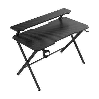 China Extendable Carbon Fiber Black Computer Gaming Table with Stand E-sports Gamer Office Gaming Desk with Shelf for sale