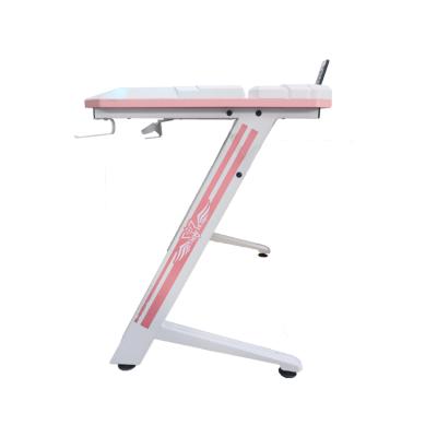 China Custom Desk Expandable White Pink RGB Gaming PC Gamer Desks Led Light Weight 39.4 Inch Computer Table for sale