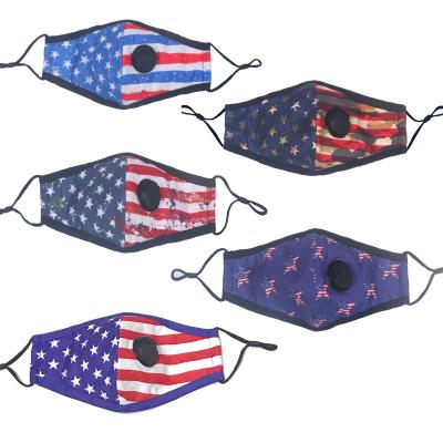 China Valved Reusable Cotton Face Tarp With Filter Pocket Stylish Cotton Comfortable Breathable Washable Fabric With American Flag for sale