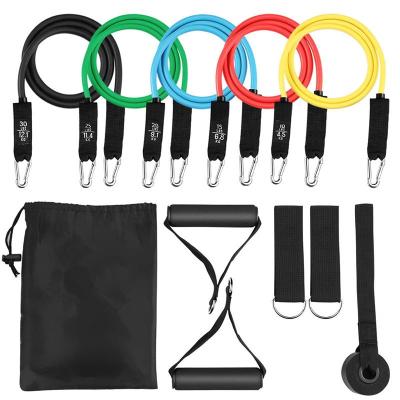 China Latex Fitness Bands Cloth Tube 11pcs Resistance Band Set Hook With Handles for sale