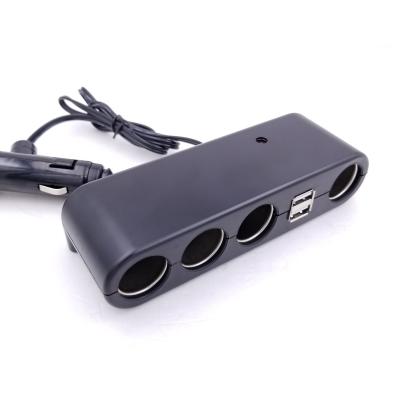 China ABS 12V/24V 4 Sockets 2 USB Car Cigarette Cup Sockets USBX2 Cigarette Lighter Car Charger for sale