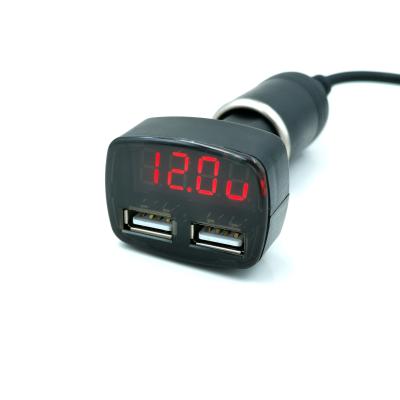 China ABS 12V 2.4A/3.1A 2 USB Car Charger With LED Digital Current Meter Voltmeter Voltage Meter Universal Charger Vehicle Charger for sale