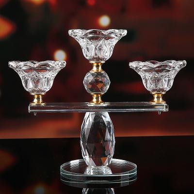 China China Factory New Design Tall Crown Shape Crystal Candle Holder Glass Candlestick for sale