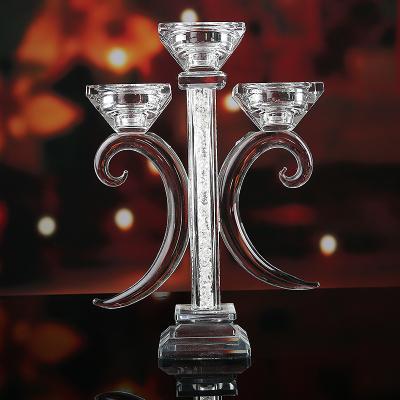 China Home Decoration Plant Crystal Glass Candelabra Tall Candle Holder On Sale For Wedding Decoration for sale