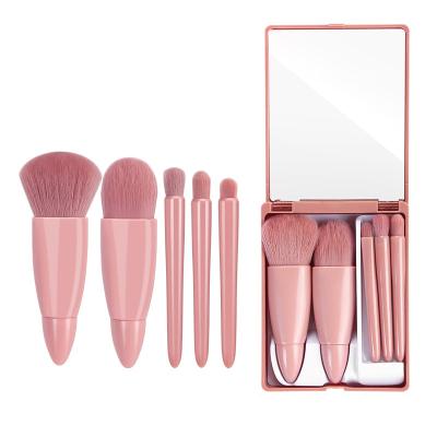 China Angular Blush 2021 Wholesale Custome Makeup Portable Mini 5pcs Brush Cleaner Set With Mirror Packaging Box for sale