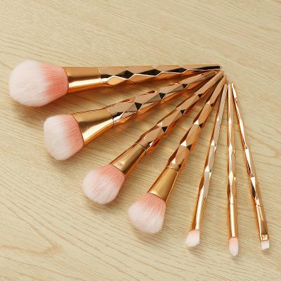 China Angular Blush Amazon eBay Diamond Express Hot Handle Blue Purple Rose Gold Gradient Nylon 7pcs Makeup Brush Set for sale