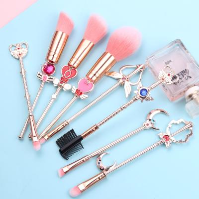 China Angular Blush Leichi Factory Wholesale Unicorn Cartoon Characters Metal Handle 8pcs Sailor Moon Makeup Set Brush With Velvet Bag for sale