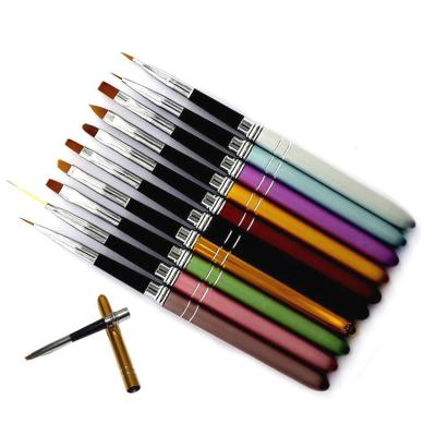 China Beauty Care Make Tools Logo Manicure Acrylic Nail Art Custom Brush 10 Tube Colored Steel Ermine Brushes Carve Phototherapy Pen Colored Drawing Pen for sale