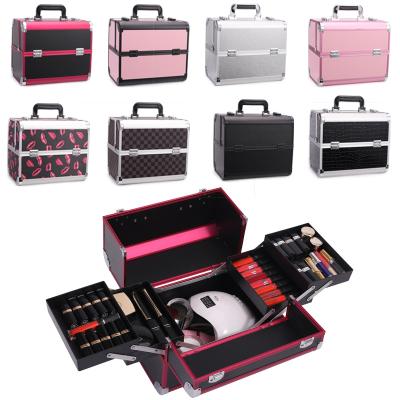 China Durable 10 inch OEM Cosmetic Vanity Case With Fold Out Trays / Professional Manicures Women Beauty Makeup Tool Box for sale