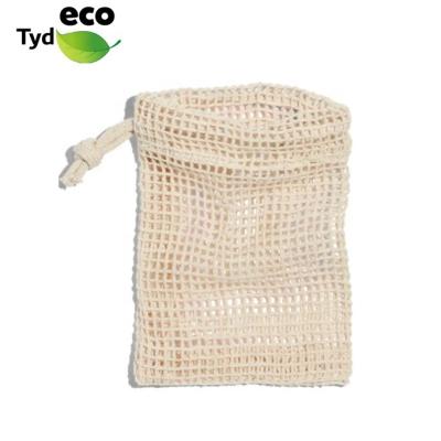 China Household Natural Cotton Mesh Soap Bag Exfoliating Bag With Drawstring For Bath And Shower Use for sale