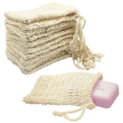 China 5 Pack Household Reusable Soap Exfoliating Natural Sisal Soap Bag Soap Saver Pouch With Drawstring for sale