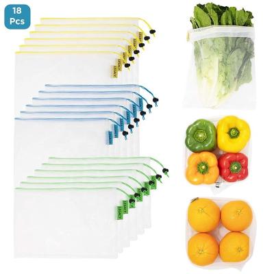 China Green Eco-friendly Mesh Drawstring Bag Reusable Washable Soft-Loop Fresh Food Storage Grocery Bag for Fruits and Vegetables for sale