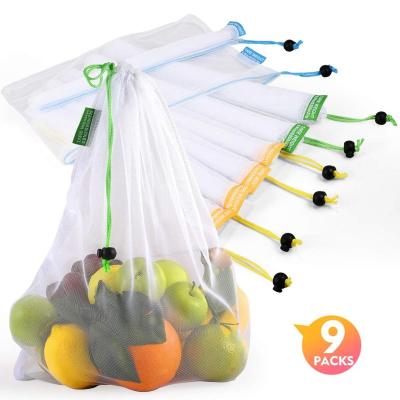 China Soft-loop Mesh Produce Bag Polyester Eco Friendly Reusable Vegetable Grocery Bag Set 9 Packs for sale