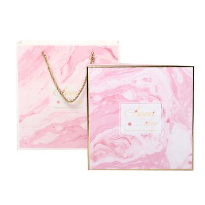 China Recycled Materials Logo Top Lid Pink Marble Custom Gift Box With Bag China Supplier New Products Gold Stamping Packaging Box for sale