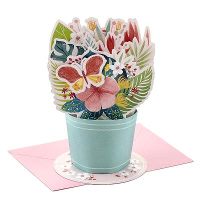 China Custom China Printing Flower Basket 3d Pop Up Greeting Card Display Stand Wedding Birthday Postcard Mother Teacher's Day Gift Voucher for sale