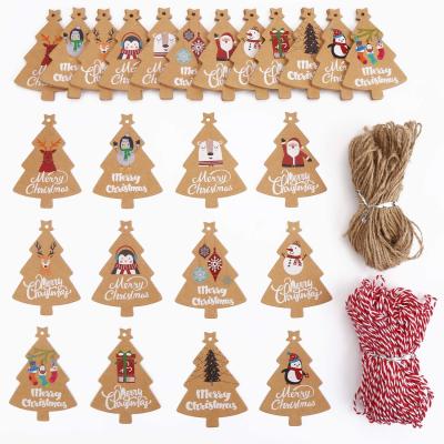 China Custom Wooden Hang Paper Color Craft Xmas Gift Hang Cartoon Name Tags Original Christmas Gift Tag With String for sale