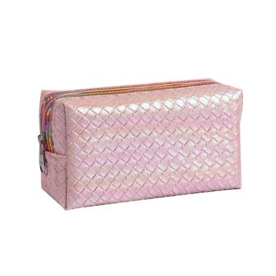 China PU Iridescent Girl Pattern Cosmetics Convenience Factory Sale Beauty Grid Cosmetic Bag for Makeup, Wholesale Simple Casual Makeup Pouch Bag for sale