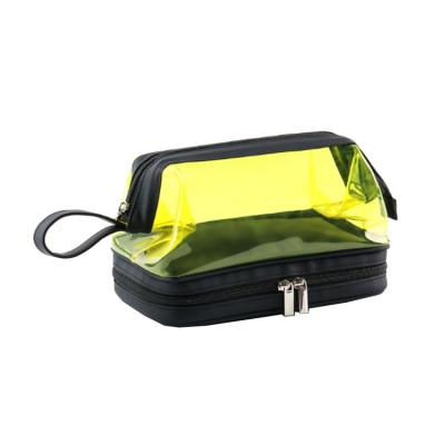 China Fashion Wholesale Fashionable Large Capacity Clear TPU Cosmetic Toiletry Bag, Custom Business Travel Double Layer Casual Mailable Makeup Bag for sale