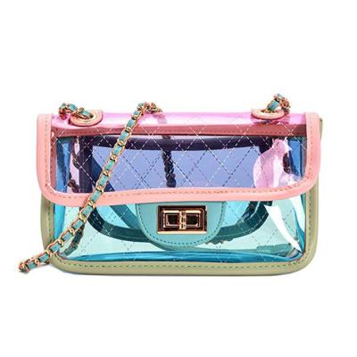 China High quality summer women bright color transparent jelly PVC shoulder bag, custom made elegant lady purse beach casual shoulder bag with chain for sale