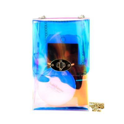 China Fashion Cheap Beauty Sale Water Resistant PVC Holographic Waterproof Clear Chain Shoulder Bag For Women, Iridescent Design Plastic Shoulder Bag for sale