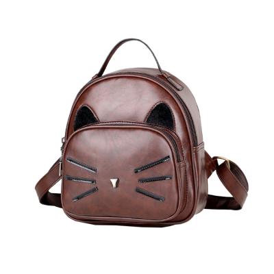 China New Fashion PU Vintage Waterproof Cute Cat Waterproof Mini Backpack for Girl, High Quality School Life Casual Backpack for Women for sale