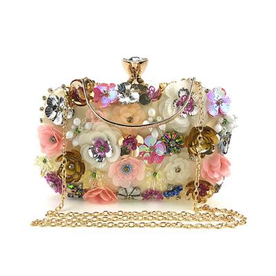 China Hot Arrival Fashion Flower Bead Embroidery Women Evening Clutch Bag Wedding Party Bag Evening Clutch Bag, Popular Luxury Lady Silk Evening Clutch Bag With Chain for sale