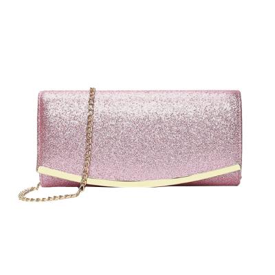 China Popular Evening Clutch Wedding Bag Party Bag Design Fashion Bow Metal Decorate Clutch Chain Glitter Evening Bag For Lady for sale