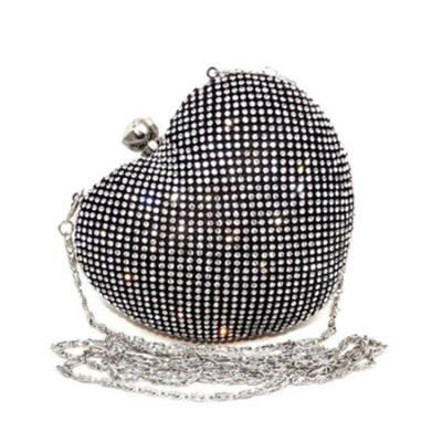 China Hot Selling Elegant Diamond Shining Heart Shape Satin Women Crystal Chain Evening Clutch Bag, Custom Multifunctional Phone Evening Dinner Bag for sale