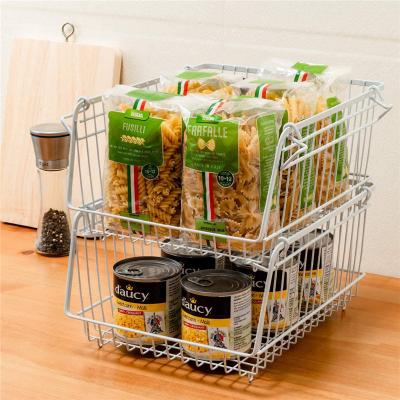 China Morden Farmhouse Decor Metal Wire Food Organizer Stackable Storage Bins with Handles for sale