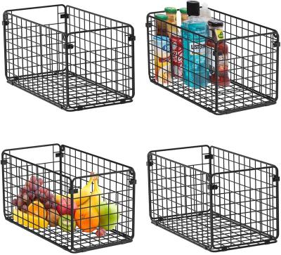 China Viable Foldable Wall Mounted Organizer 4 Pack-12x6x6, Farmhouse Food Cabinet& Metal Wire Locker Storage Mesh Basket Bin with Handles for for sale