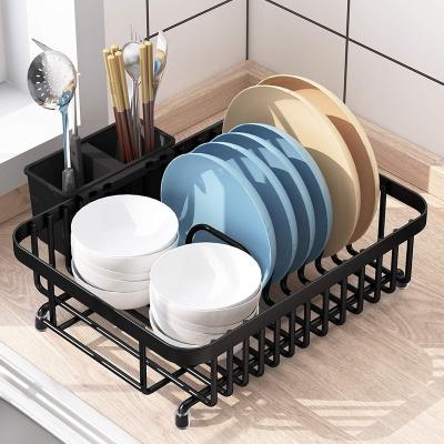 China Sustainable dish drying rack with anti rust frame, small dish drainer rack for kitchen counter, sink dish rack over counter with utensil catch for sale