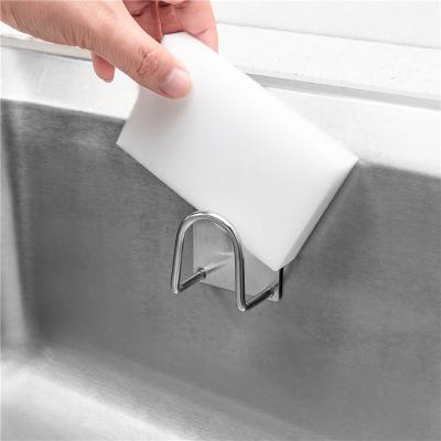 China Morden Sponge Holder Kitchen Sink Adhesive 304 Stainless Steel Reusable Sink Dish Organizer Trolley for sale