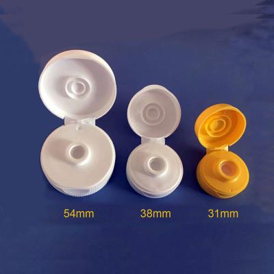 China Non Flip 54mm 38/400 Food Grade Ribbed Flip Top Bottle Lid Hinged Plastic Flip Top Cap With Silicon Valve for sale