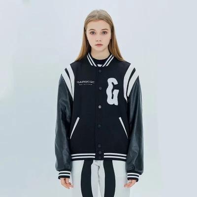 China Unisex Leather Sleeves Logo Patches Women Varsity Jacket Custom Made Button Down Breathable Oversized Wadding Body Jacket for sale