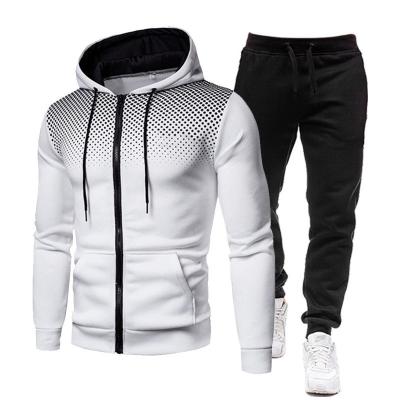 China 2021 New Anti-wrinkle Custom 2 Piece Set Mens Zipper Hoodie Sports White Jacket Pants Jogging Suit for sale