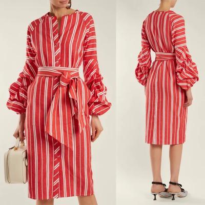 China 2018 Anti-Static Women Clothes Gathered Bell Sleeves Striped Midi Design Fashion Dresses For Women 2018 for sale