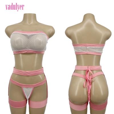 China Handmade Vadulyer Bikini Sets Lingerie Stripper Life Outfits Light Pink Glitter Mesh Set for sale