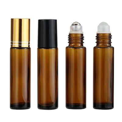 China High Quality Empty Amber 10ml Roll Wish On Bottle Cosmetic Essential Oil Roller Bottle Frosted Air Freshener Roll On Glass Bottles for sale