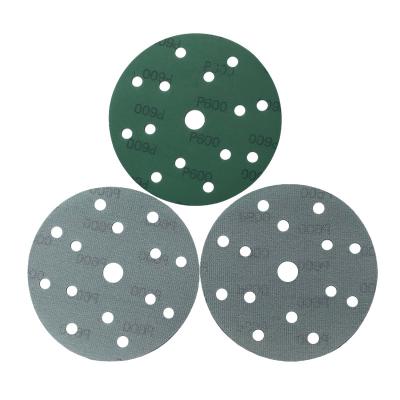 China Waterproof Wholesale Sandpaper Sandpaper 6 Inch Green Round Sandpaper 15 Hole Sandpaper Disc 40/2000 Sandpaper for sale