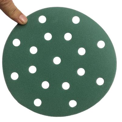 China Waterproof 6 Inch 150m Green Film Car Sandpaper With Hole Sandpaper Round Sandpaper Grinding Wheel for sale