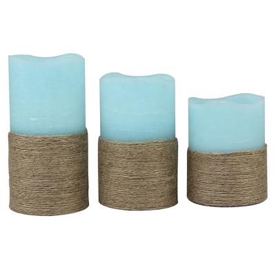 China Summer Elements Spring Summer House Decoration Set Real Wax 3 Light Blue Wave Top With String Decor LED Wax Battery Operated Flameless Candles for sale