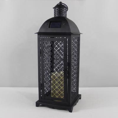 China Home Decorative Black Metal Antique Coin Pattern Outdoor Decorative Led Solar Lantern for sale