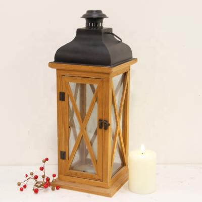 China Wooden Lantern Classic Style Large Decoration For Wax LED Battery Operated Candle for sale