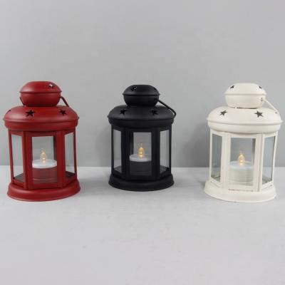 China Latest Design Home Decoration Colorful Decorative Metal Lantern With LED Tea Light for sale