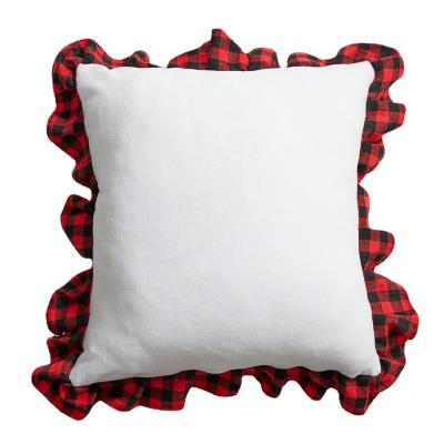 China 300gsm Cotton Linen/160gsm Cotton Polyester Soft Dye Sublimation Double Buffalo Plaid Under Ruffles Christmas Pillow Case For Diy Heat Print Sublimation Pillow Case for sale