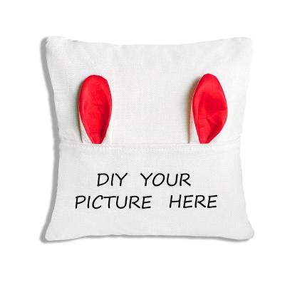 China 16 Inch Easter Bunny Sublimation Pillow Case Sofa Car Pocket Pillow Case Viable Canvas Cushion for sale