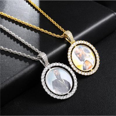 China Double Sides Turning Hip Hop Custom Circle Bling Sublimation Turning Necklace Jewelry Masks Stainless Steel Chain for sale